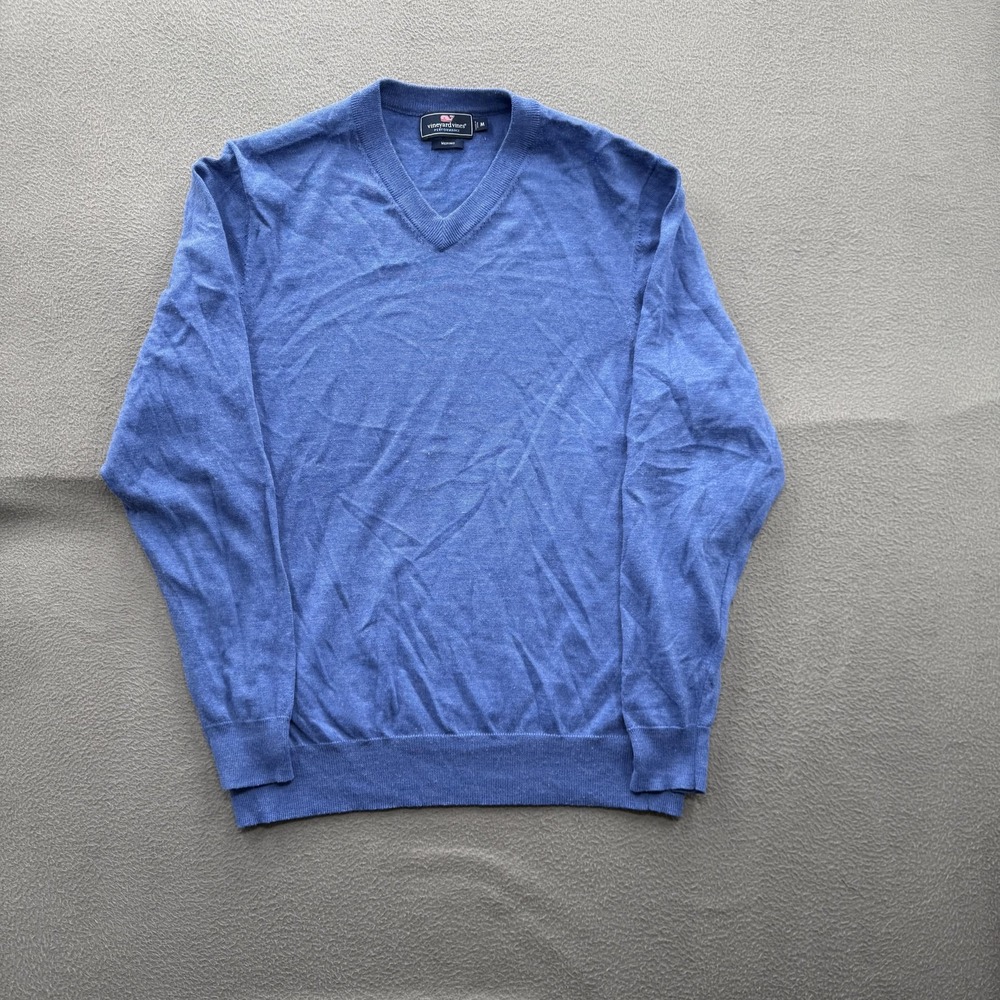 Vineyard Vines Sweater Mens Medium Blue V Neck Merino Wool Performance Pullover